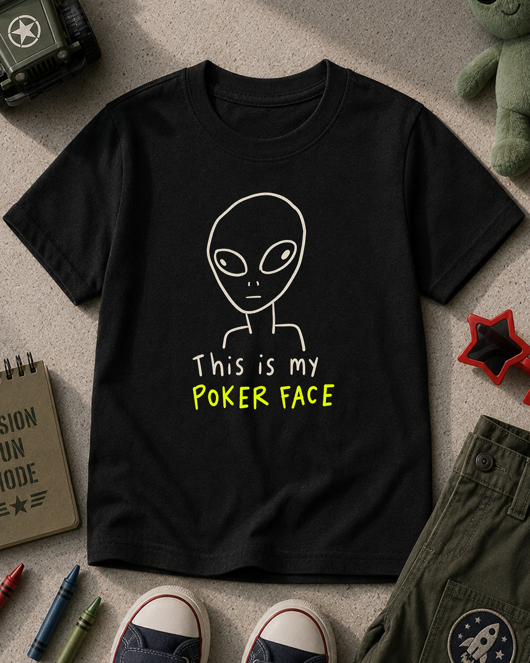 Alien Poker Face - Kids T-shirt Printify