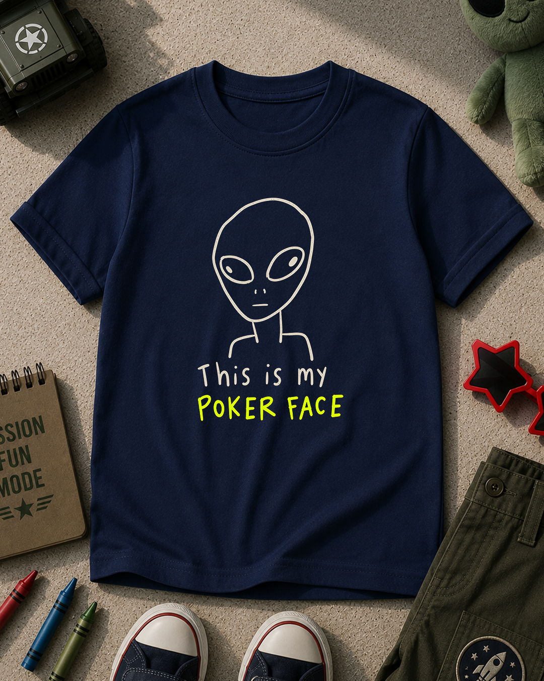 Alien Poker Face - Kids T-shirt Printify