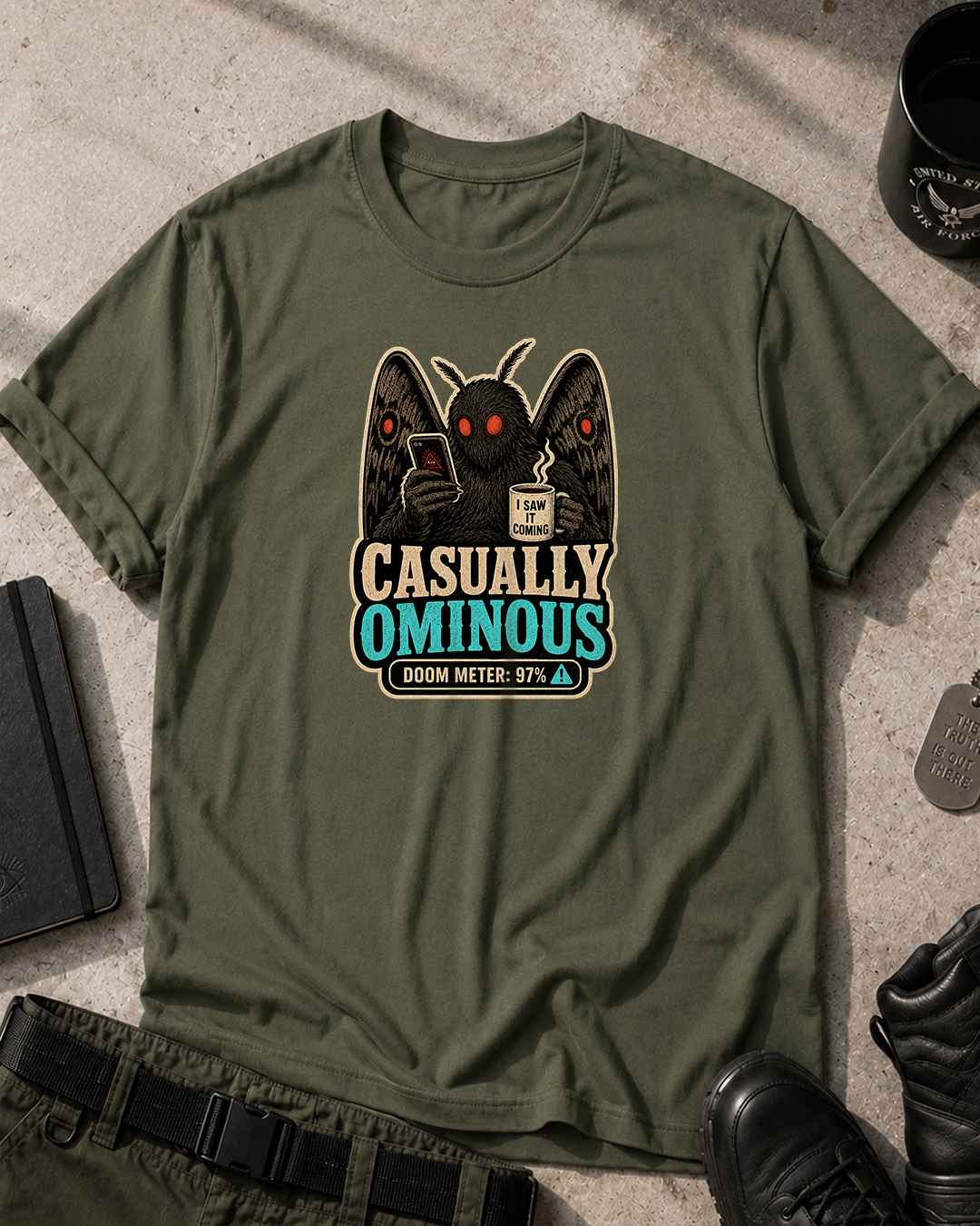 Casually Ominous Mothman T-Shirt — 'I Saw It Coming' Graphic Tee Printify