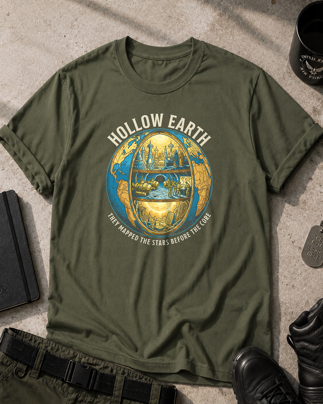 Hollow Earth Retro Exploration T-Shirt Printify