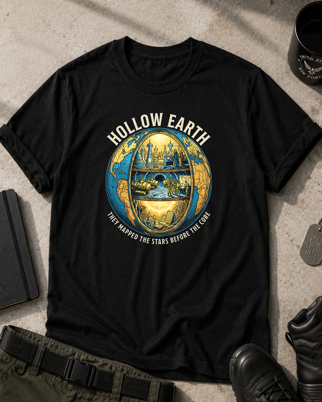 Hollow Earth Retro Exploration T-Shirt Printify