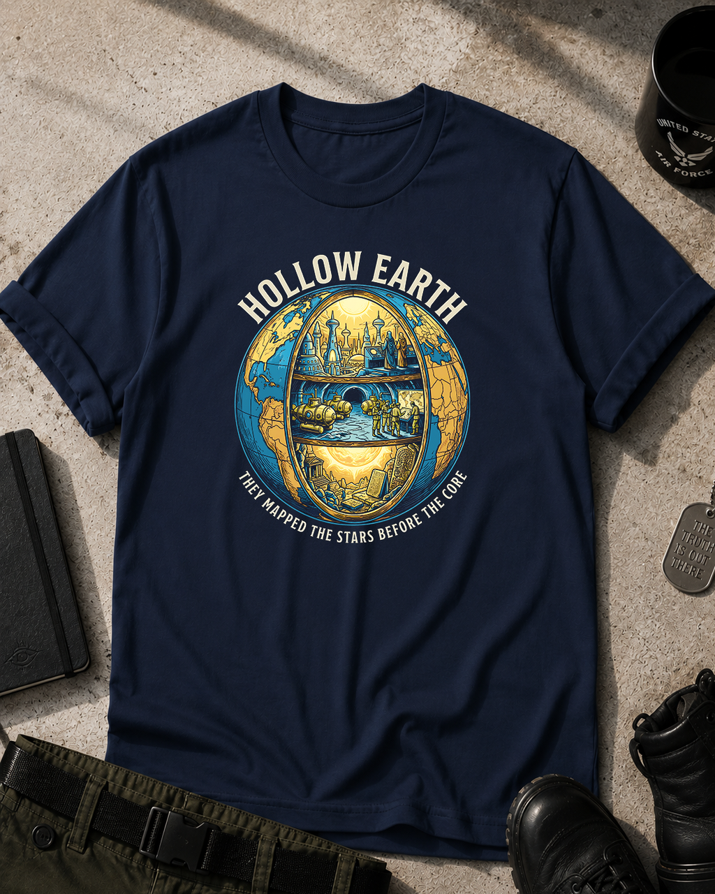 Hollow Earth Retro Exploration T-Shirt Printify