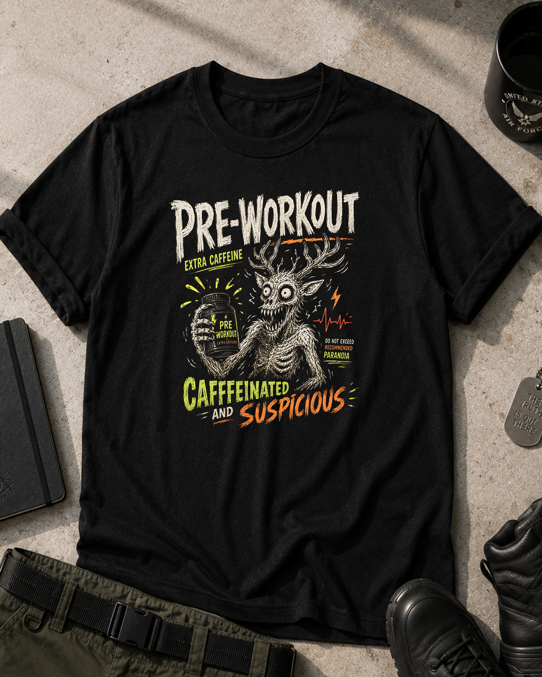 Pre-Workout Caffeinated Wendigo T-Shirt Printify