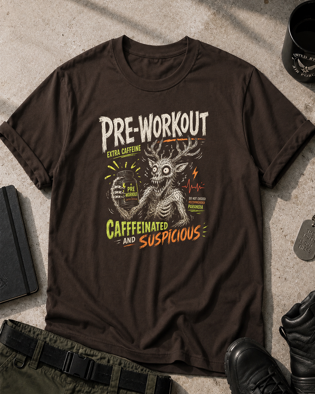 Pre-Workout Caffeinated Wendigo T-Shirt Printify