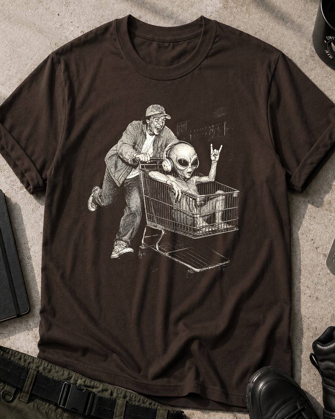 Alien Shopping Cart Funny T-Shirt