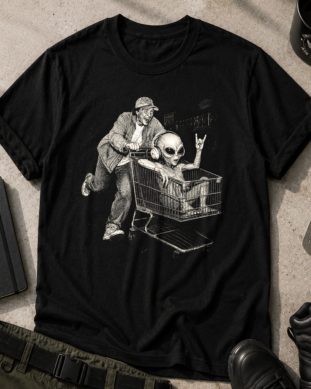 Alien Shopping Cart Funny T-Shirt