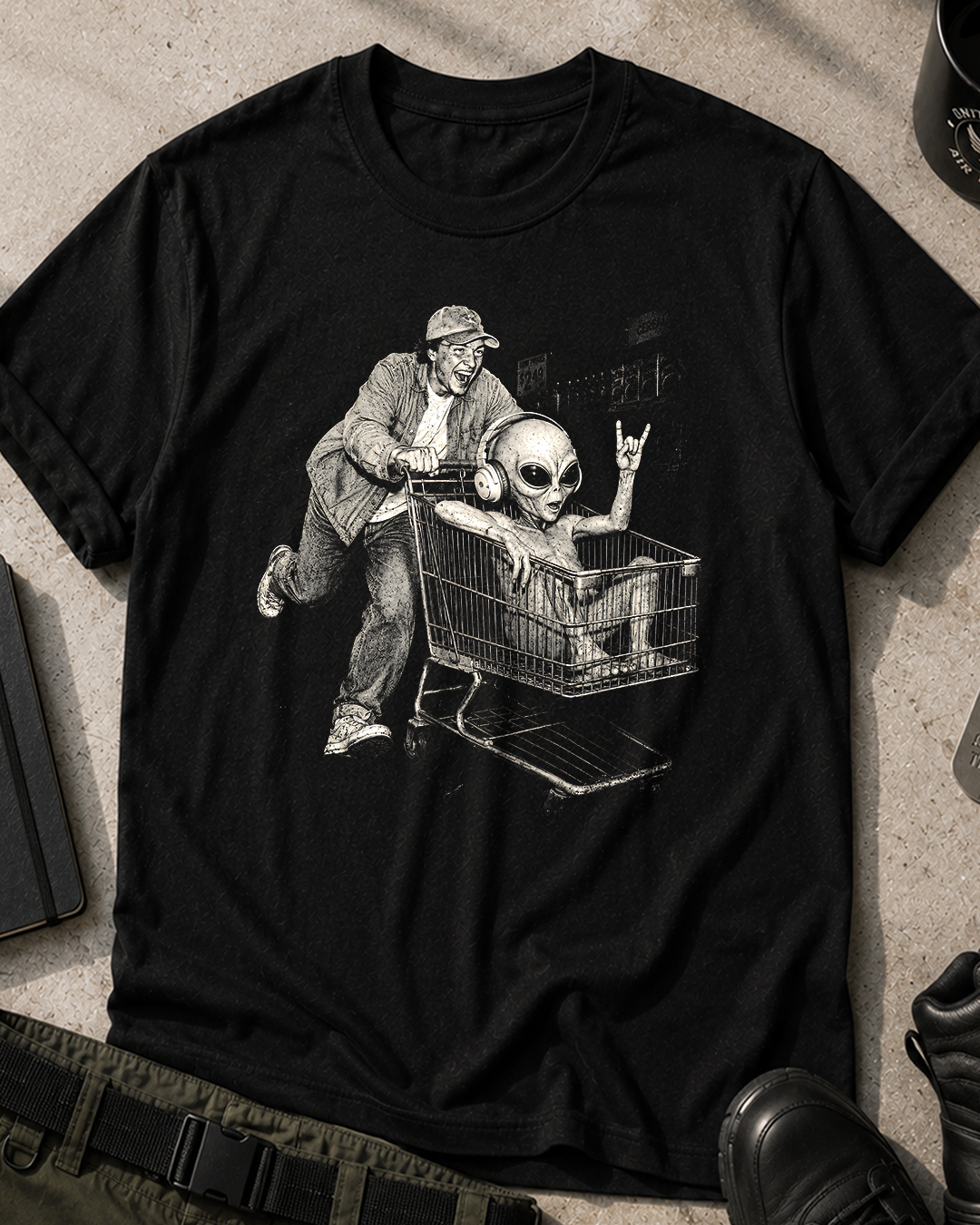 Alien Shopping Cart Funny T-Shirt