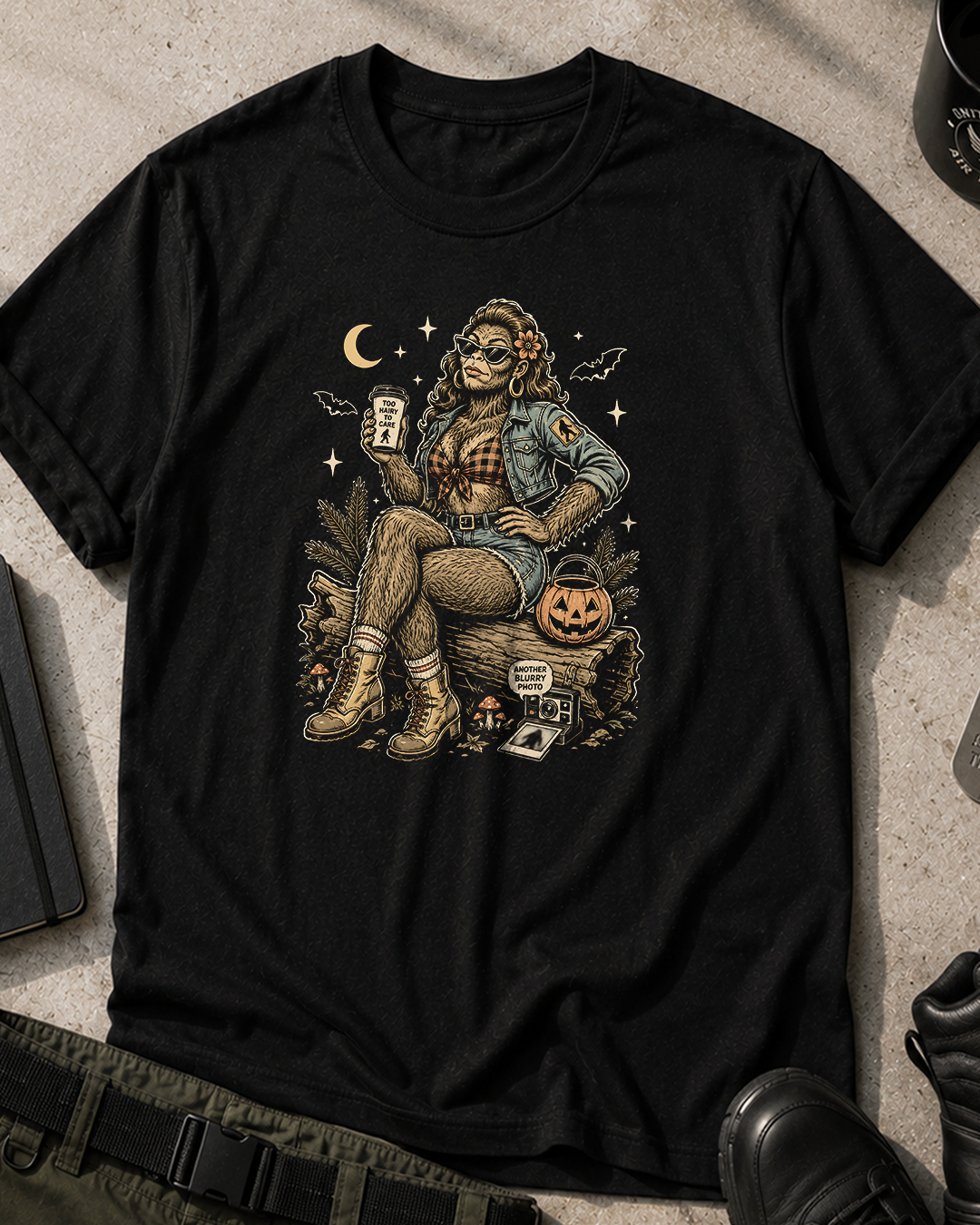 Bigfoot Pinup In The Woods Halloween T-Shirt