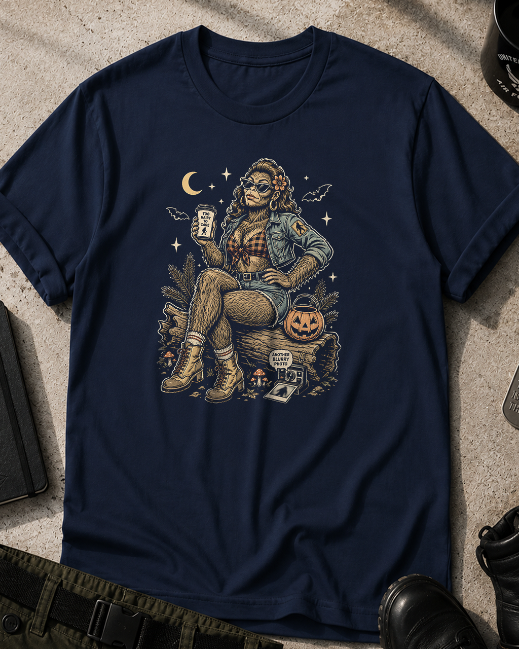 Bigfoot Pinup In The Woods Halloween T-Shirt