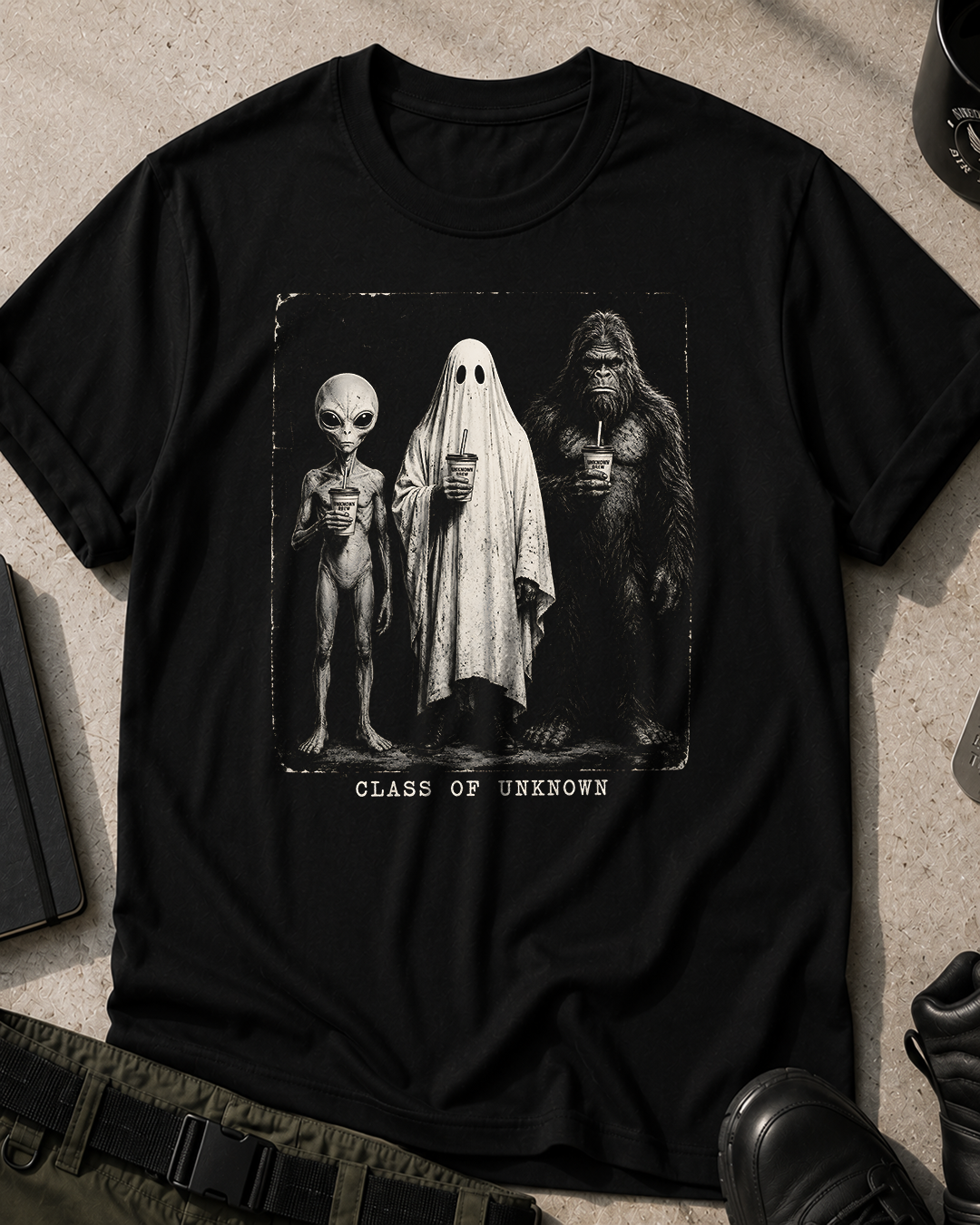 Alien, Ghost and Bigfoot Halloween T-Shirt