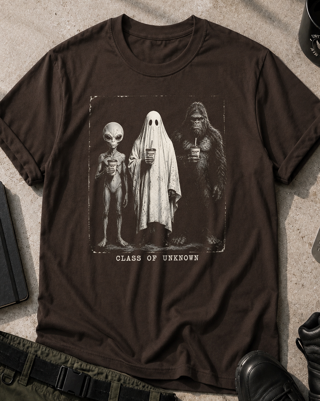 Alien, Ghost and Bigfoot Halloween T-Shirt