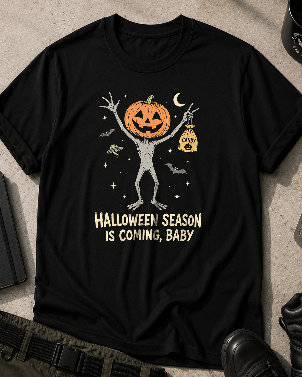 Alien Pumpkin Jack-O'-Lantern Halloween T-Shirt