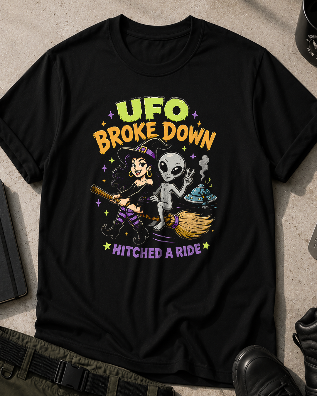 UFO, Witch & Alien Halloween T-Shirt