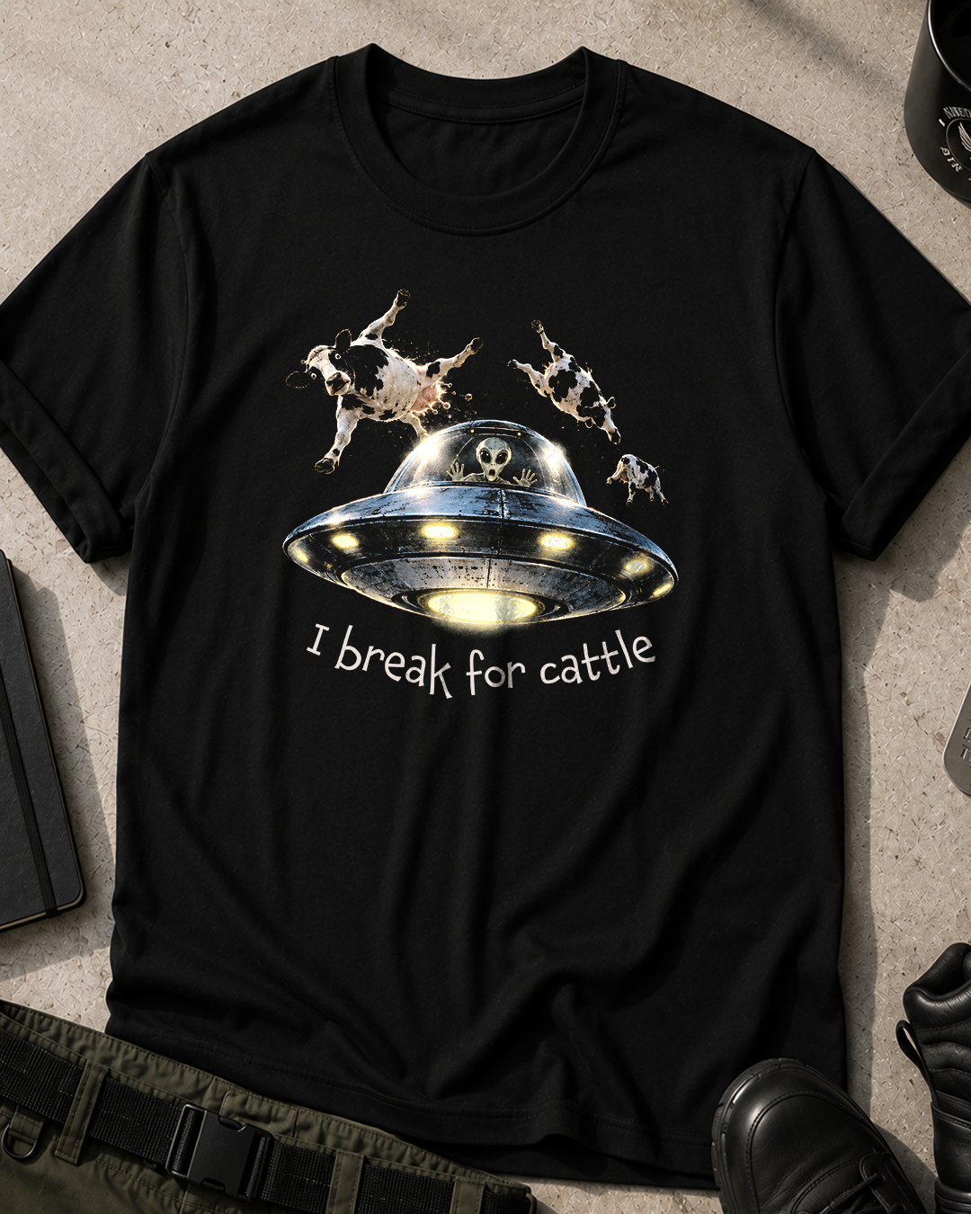 I Break For Cattle UFO T-Shirt