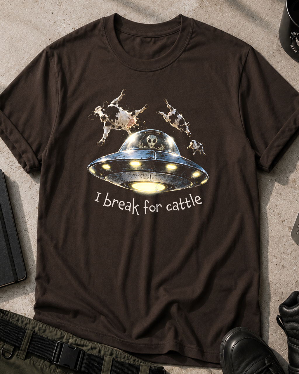I Break For Cattle UFO T-Shirt