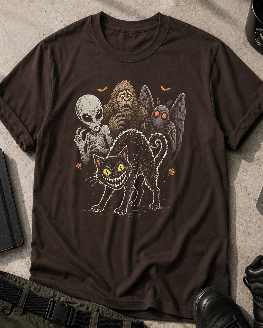 Cryptids and Black Cat Halloween T-Shirt