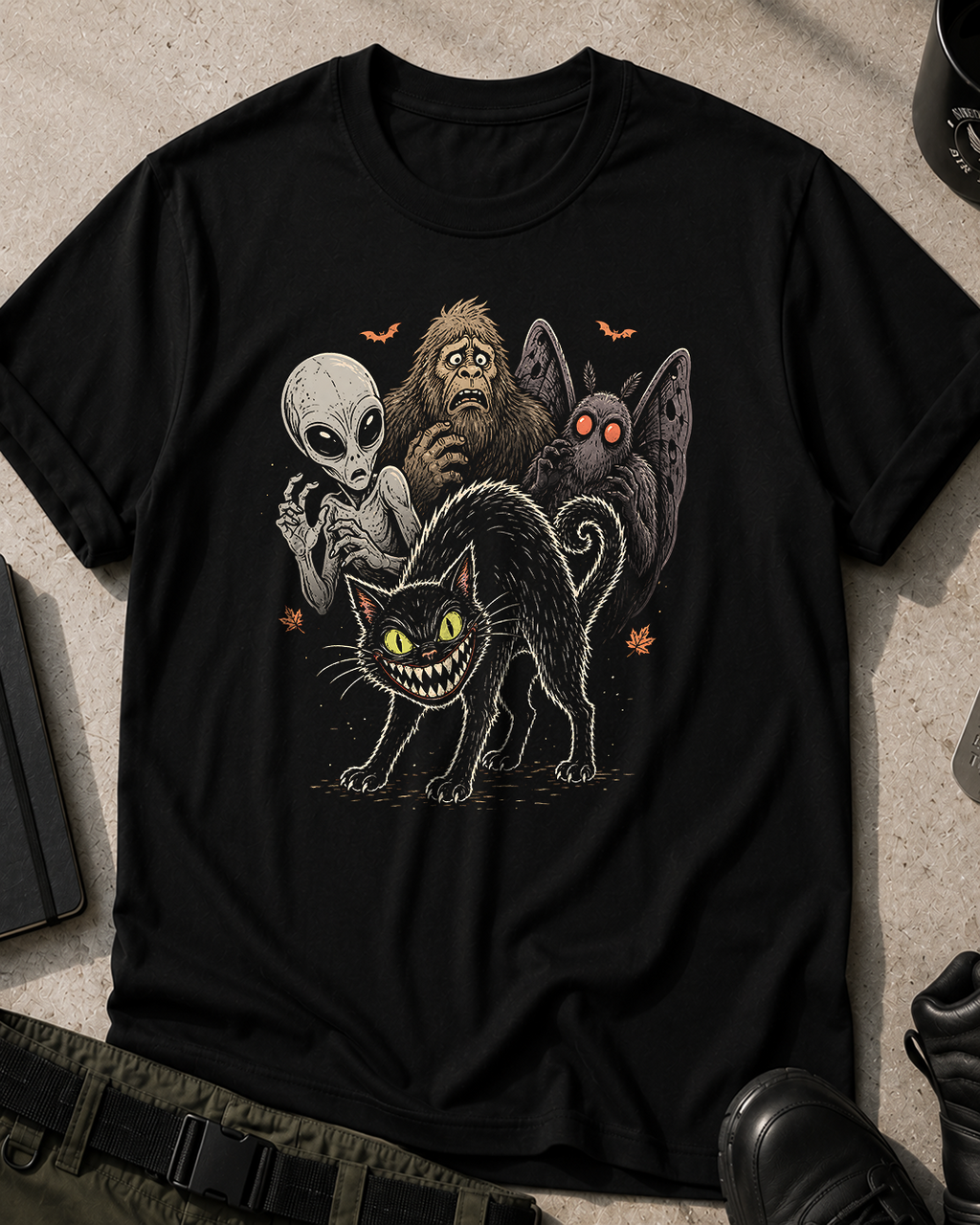 Cryptids and Black Cat Halloween T-Shirt