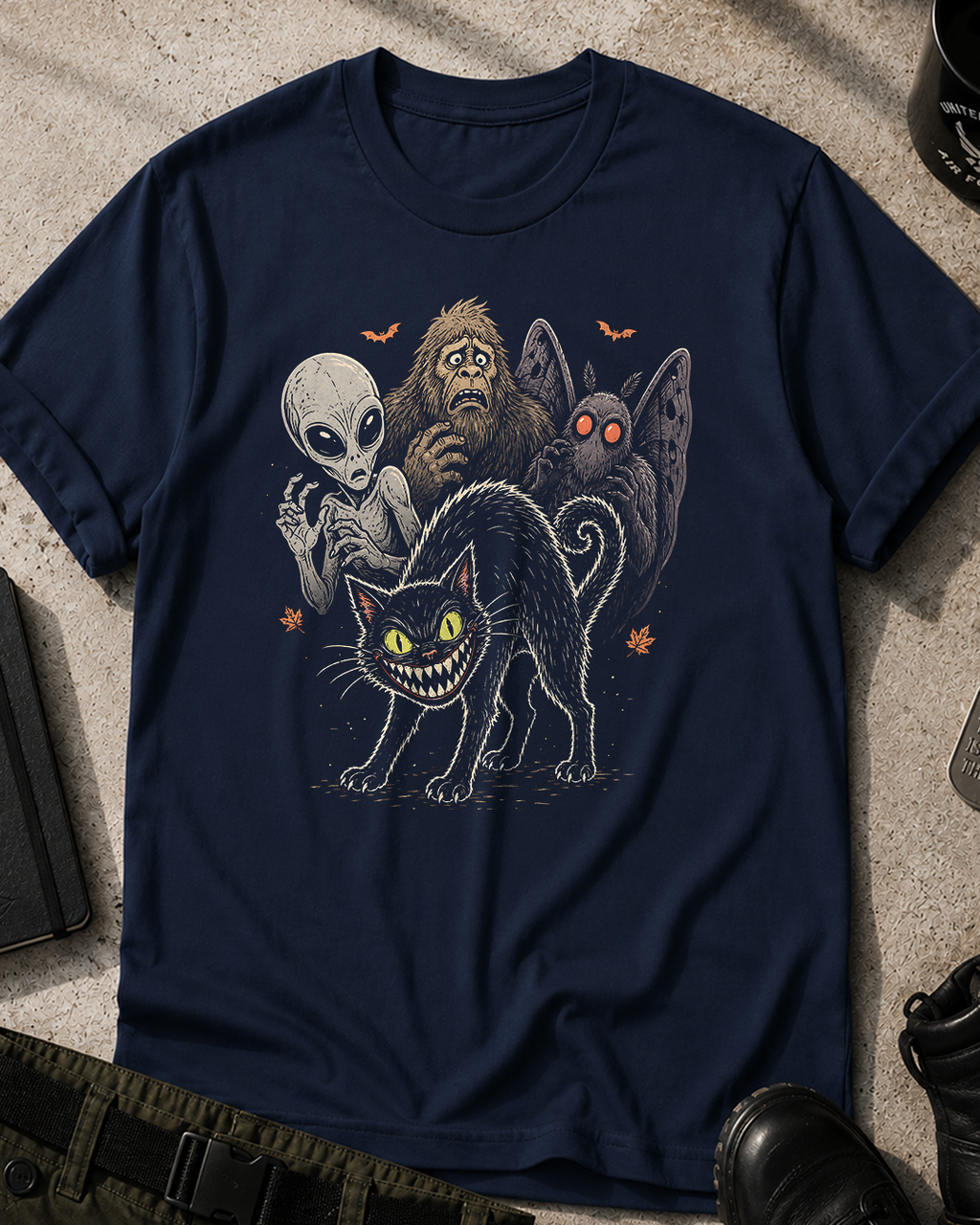 Cryptids and Black Cat Halloween T-Shirt