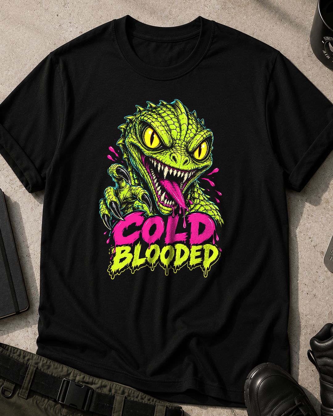 Reptilian Neon Horror Comic T-Shirt