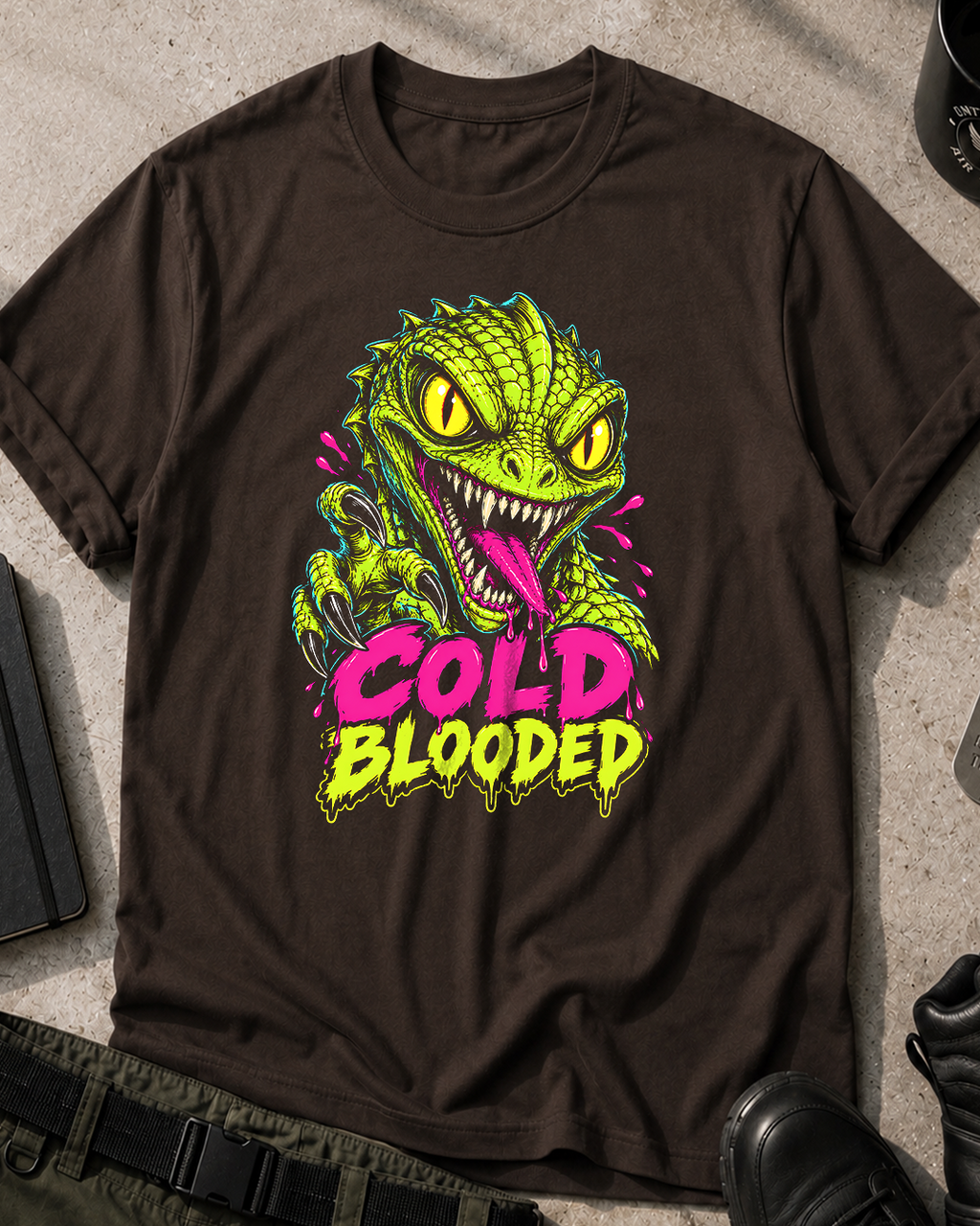Reptilian Neon Horror Comic T-Shirt