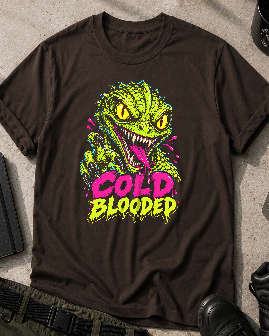 Reptilian Neon Horror Comic T-Shirt