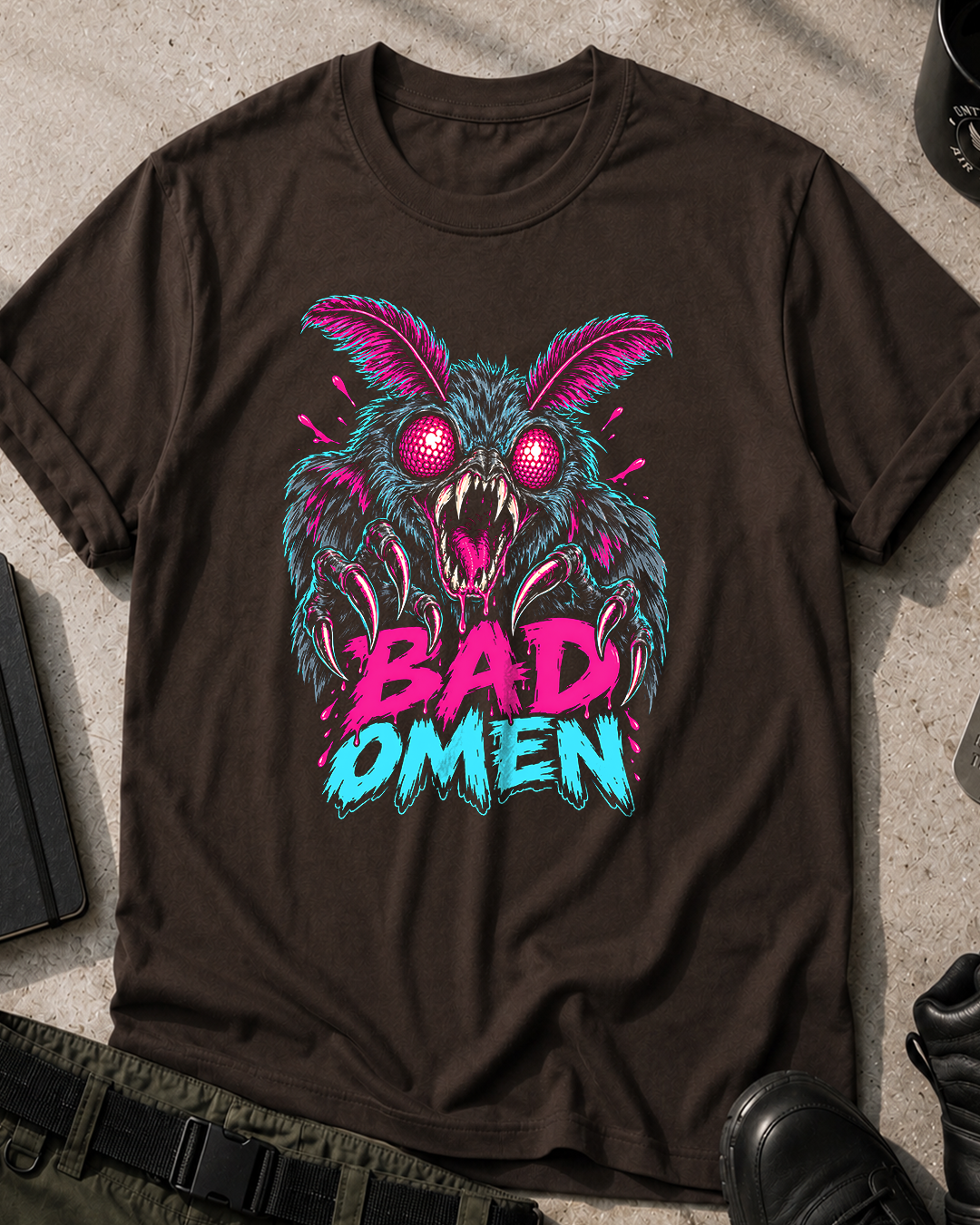 Mothman Neon Horror Comic T-Shirt