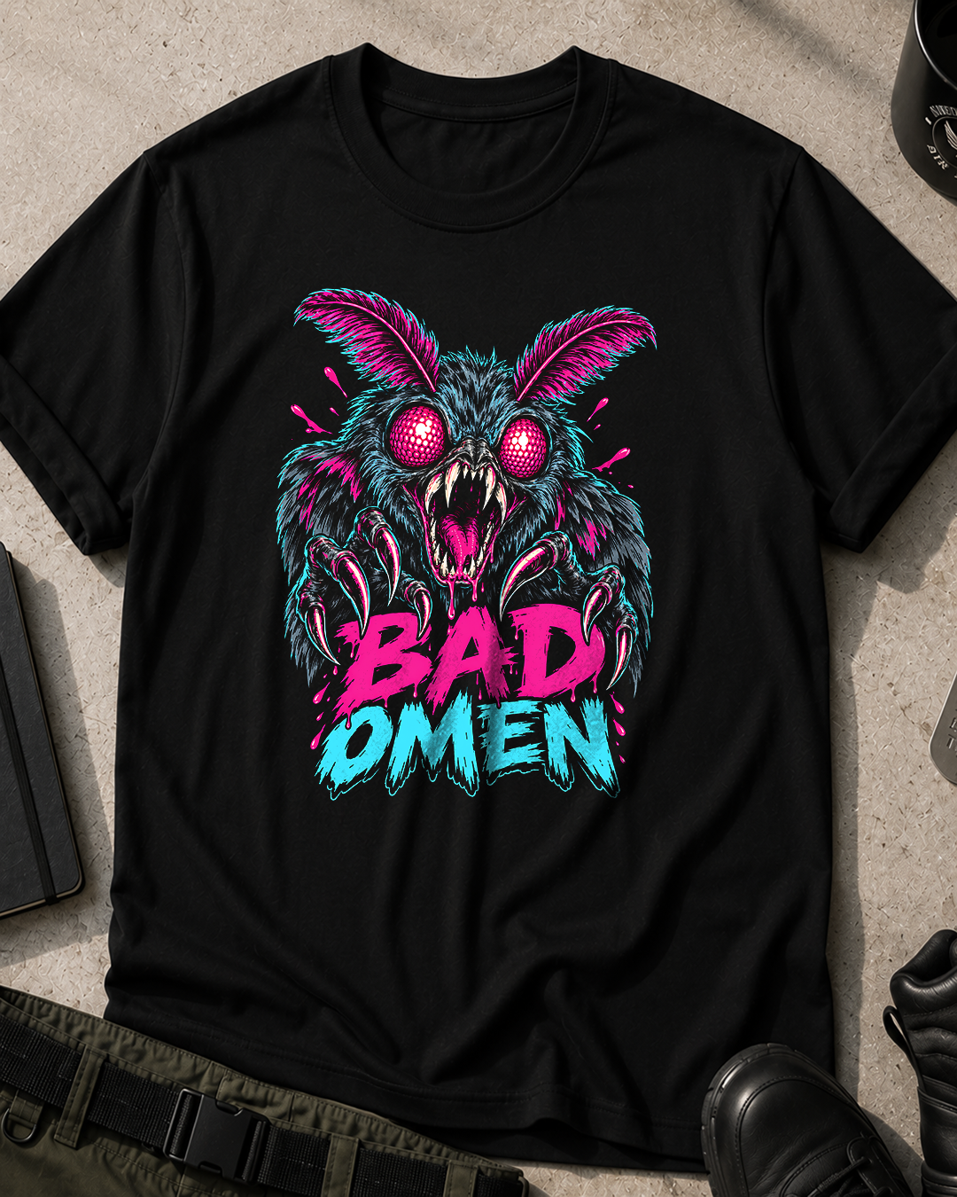 Mothman Neon Horror Comic T-Shirt