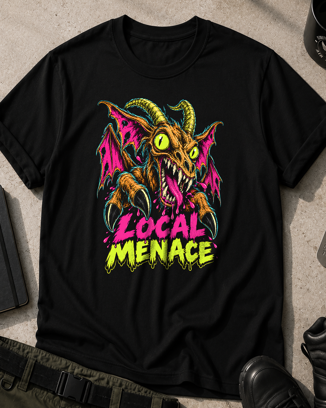 Jersey Devil Neon Horror Comic T-Shirt