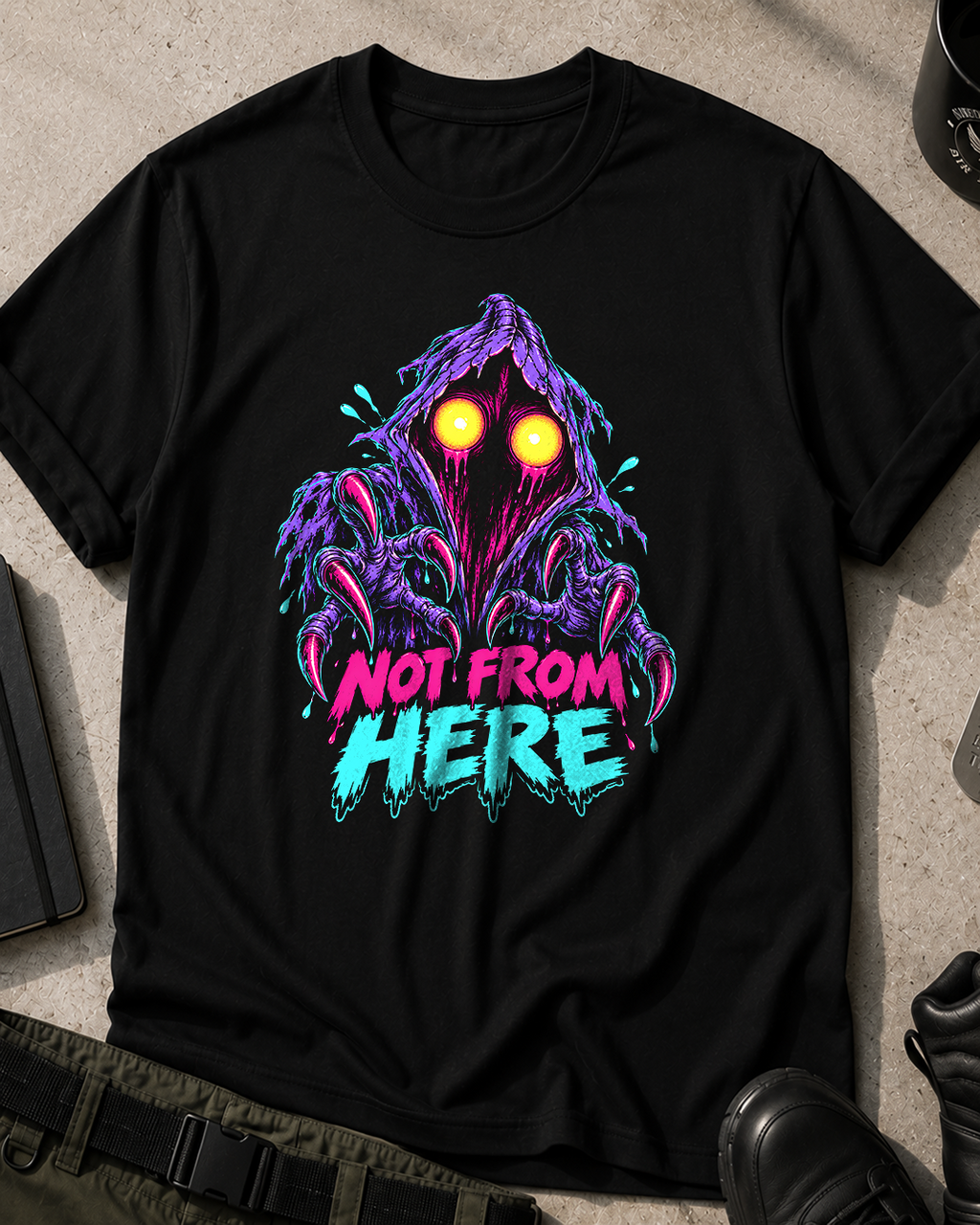 Flatwoods Monster Neon Horror Comic T-Shirt