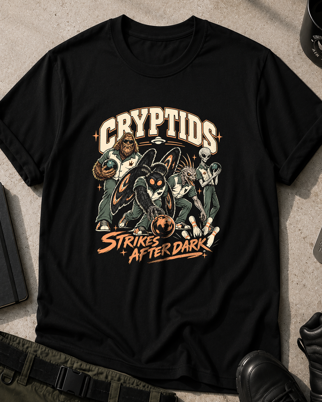 Cryptids Strikes After Dark Bowling T-Shirt
