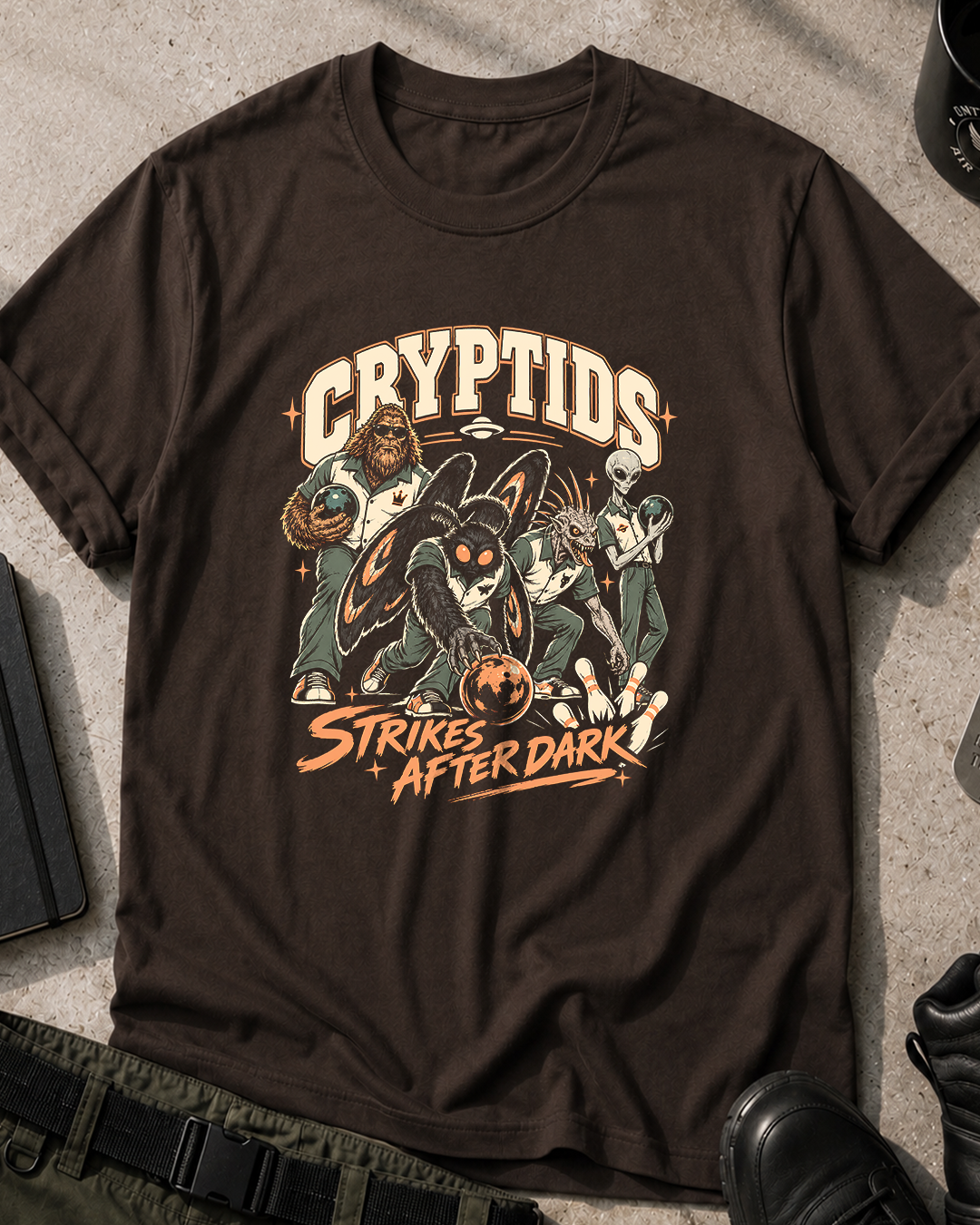 Cryptids Strikes After Dark Bowling T-Shirt