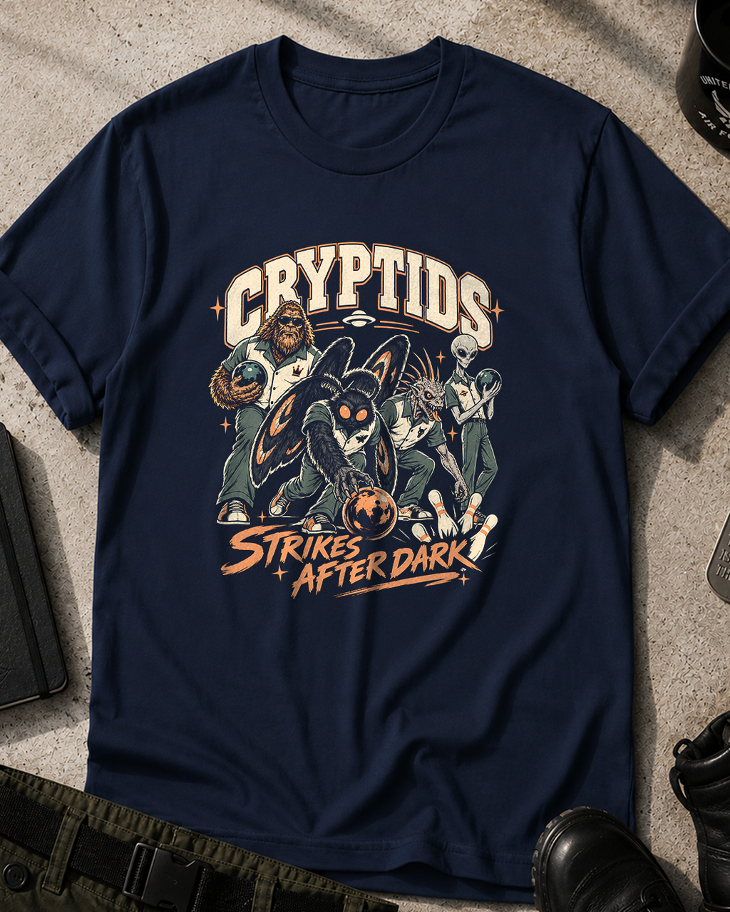 Cryptids Strikes After Dark Bowling T-Shirt