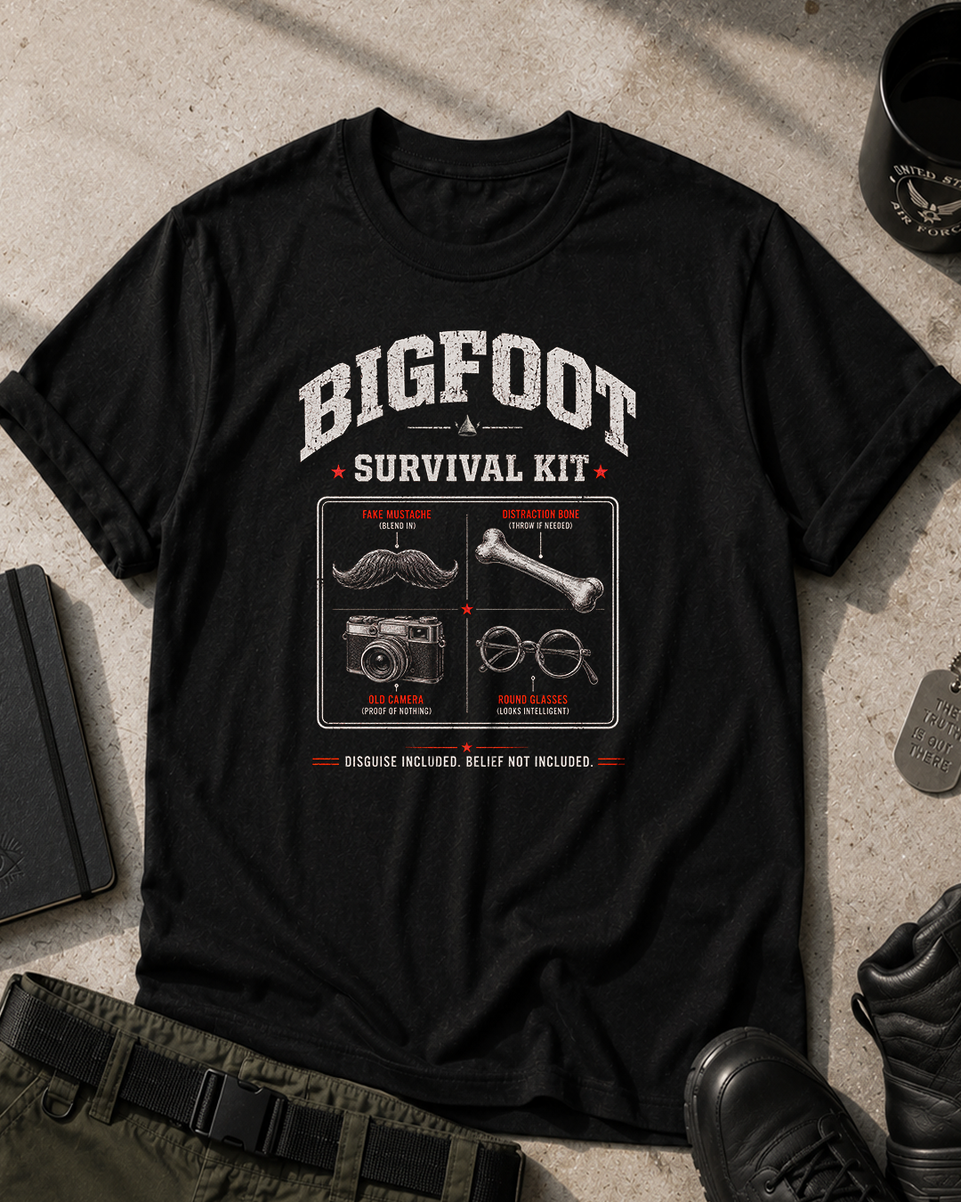 Bigfoot Survival Kit T-Shirt Printify