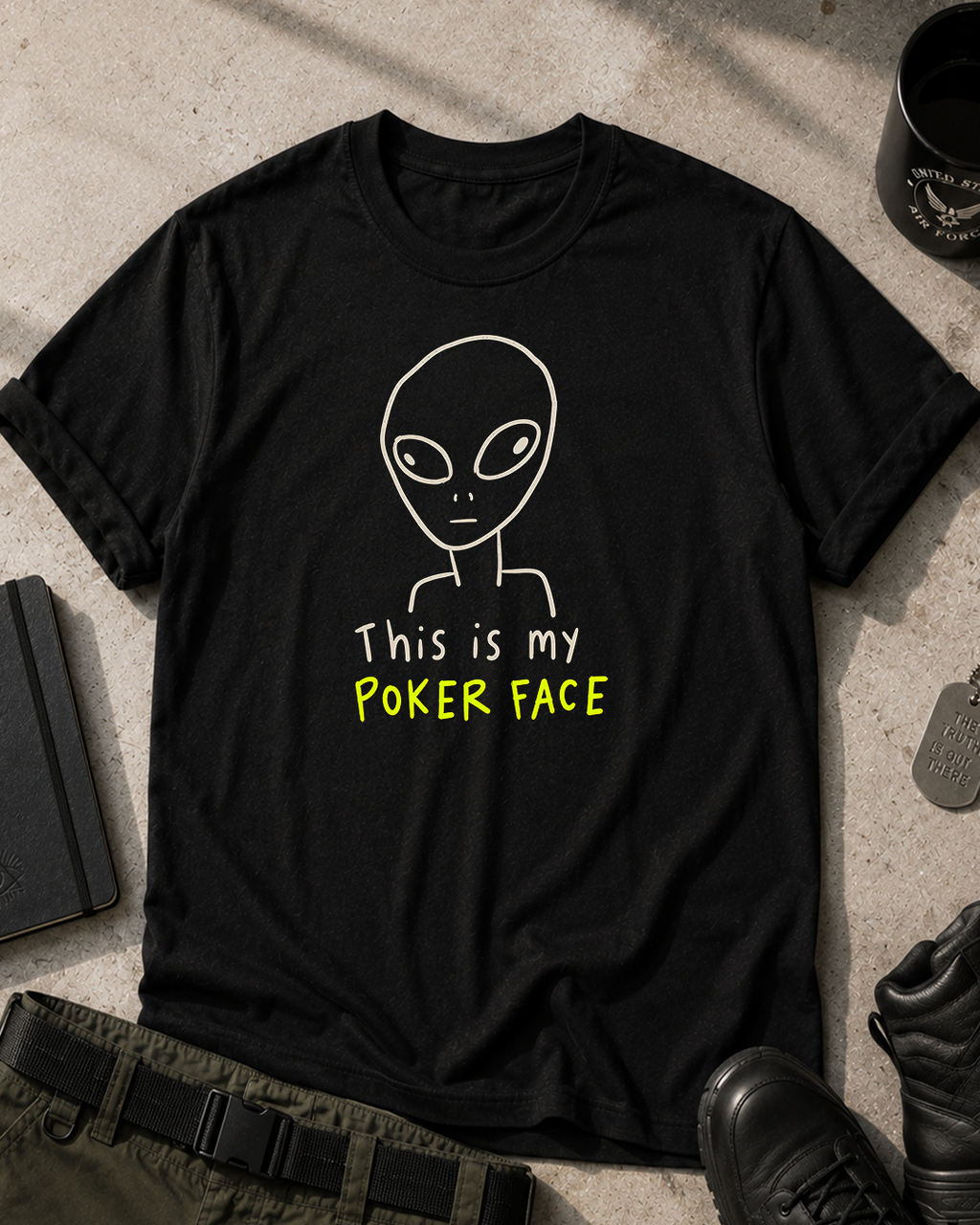 Alien Poker Face T-Shirt Printify