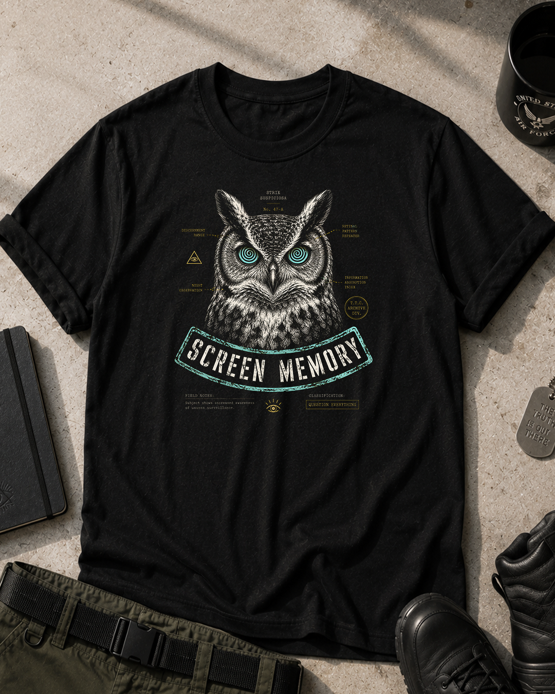 Owl Screen Memory T-Shirt Printify