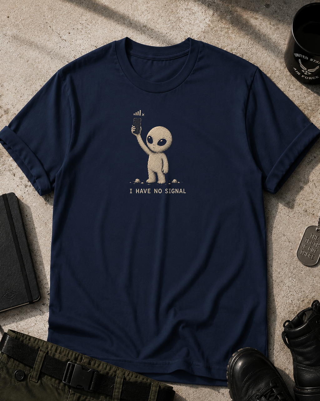 Alien Grey I Have No Signal T-Shirt Printify