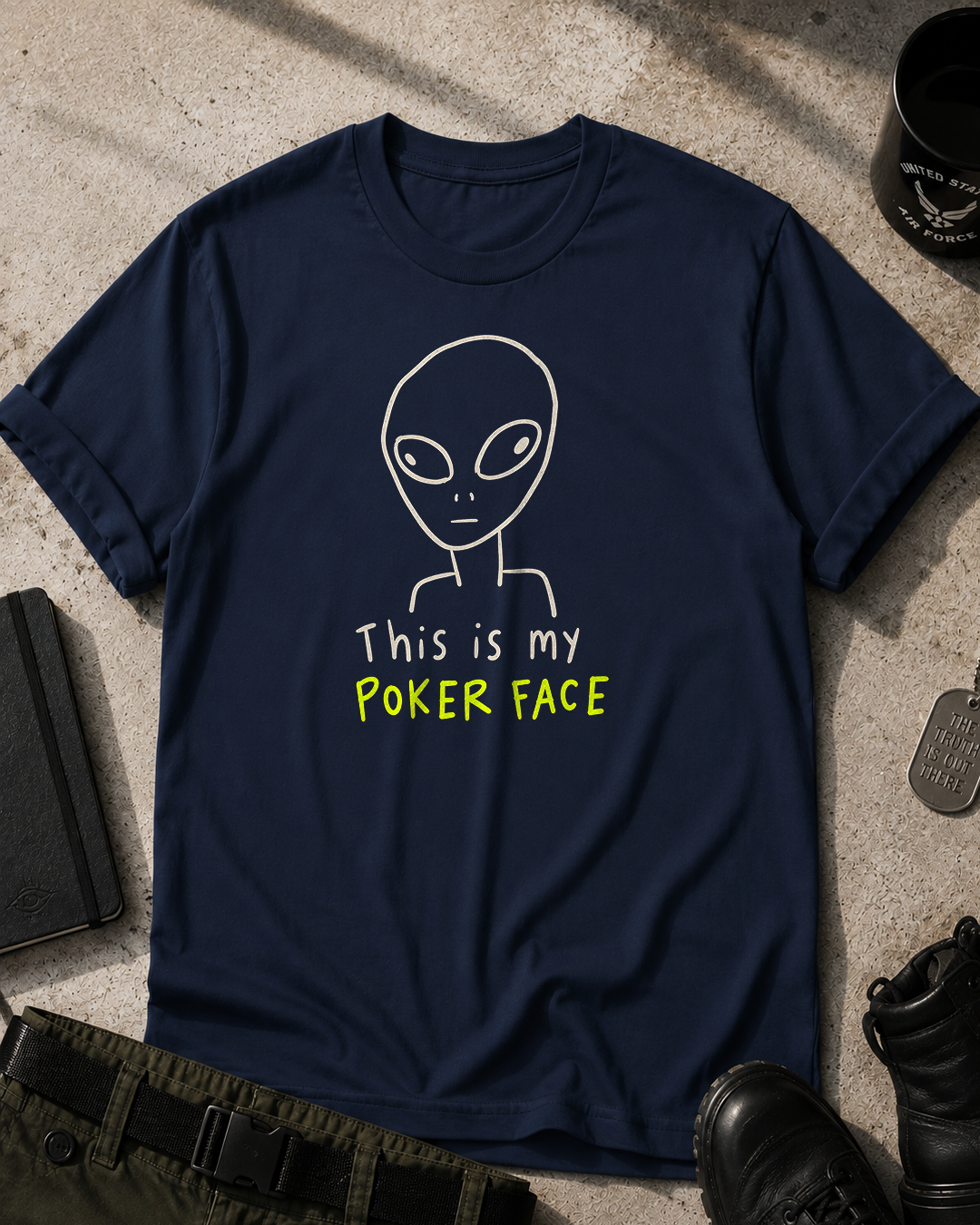 Alien Poker Face T-Shirt Printify