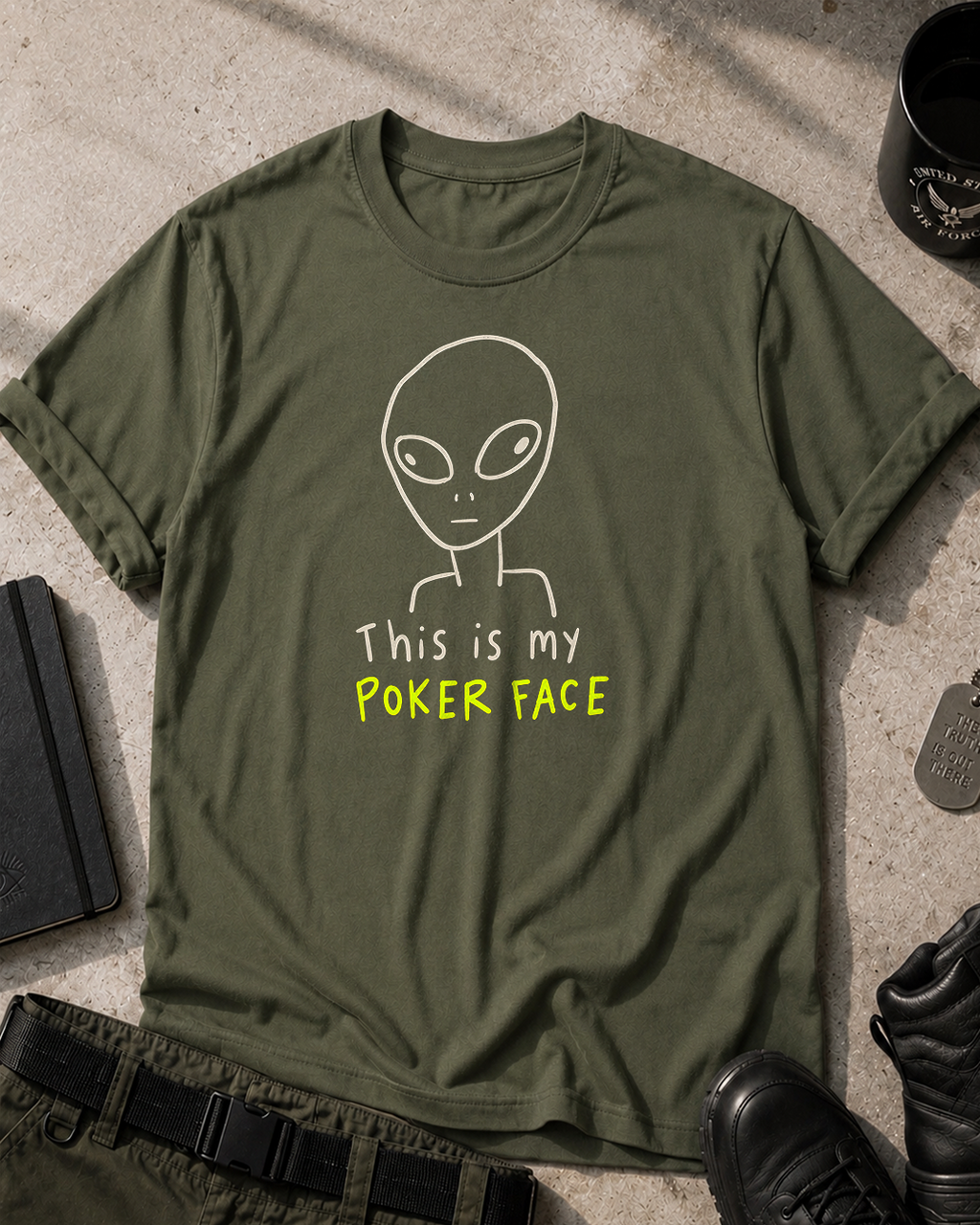 Alien Poker Face T-Shirt Printify