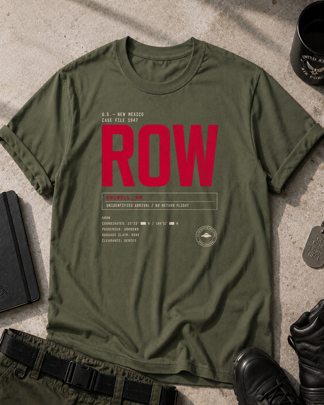 Roswell Arrival Tag T-Shirt Printify